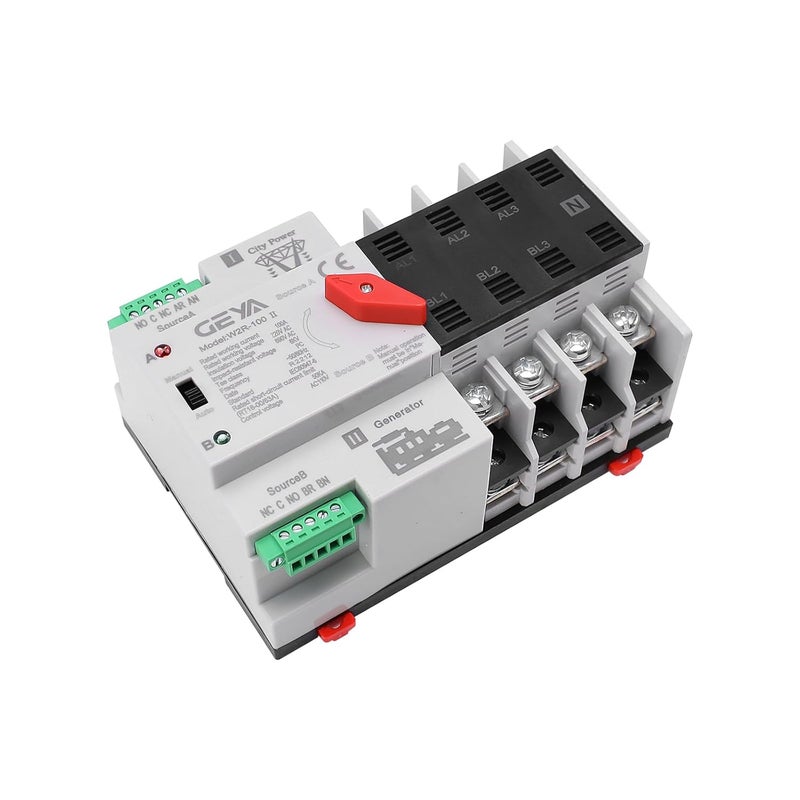 GEYA Mini ATS Automatic Transfer Switch Electrical Selector Switches Dual Power Switch 4Pole 100A 110V 50/60Hz Grid to AC Generator (Black) - Image 1